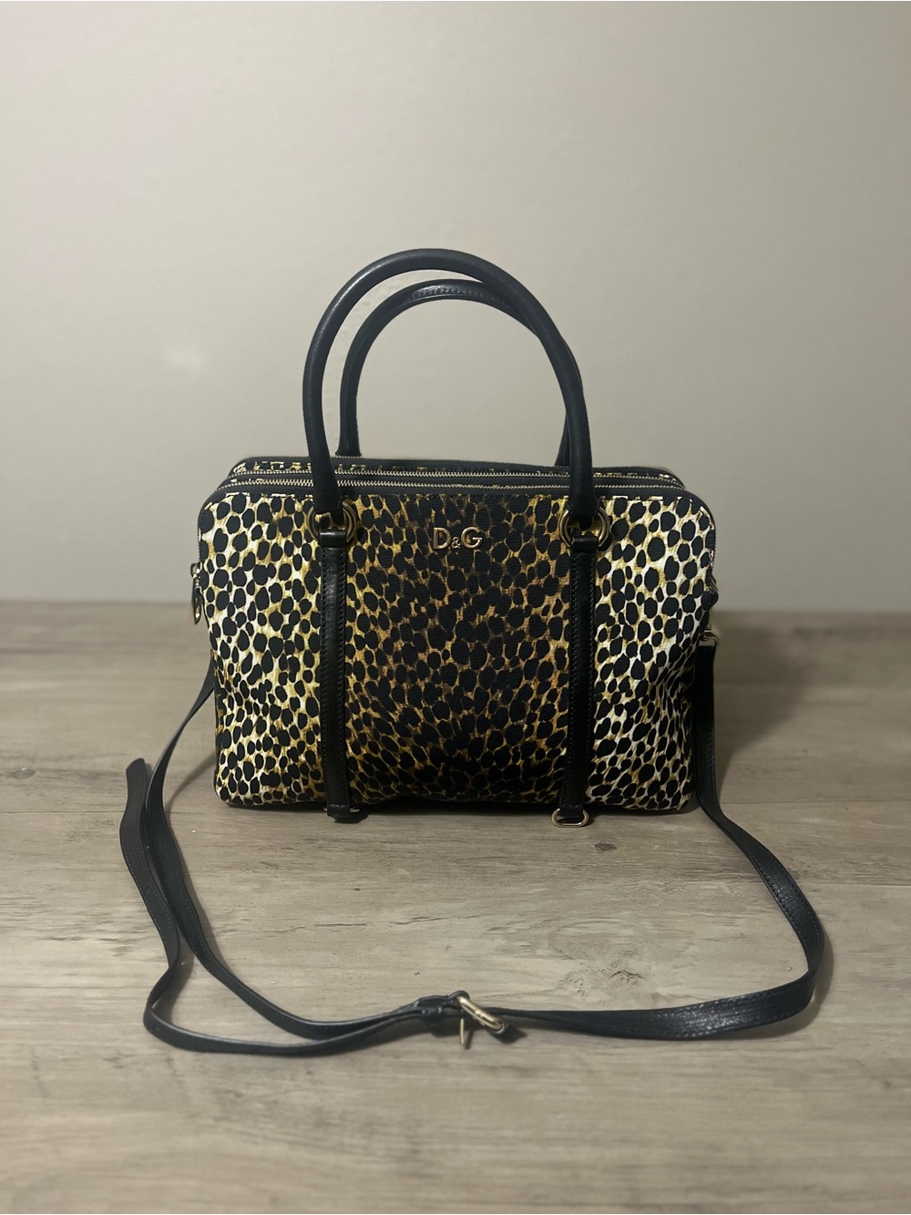 Dolce & Gabbana Lily Twist Leopard Print Canvas and Leather Tote